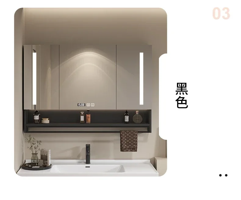 Nordic Cream Style Bathroom Mirror Cabinet Solid Wood Storage Smart Bathroom Mirror Cabinet Home Furniture Arredo Bagno FYBC