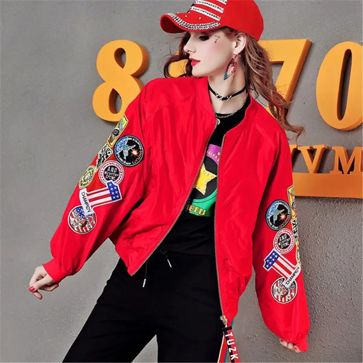 Spring Autumn Women Coats Baseball Jacket Bomber Jacket Stand Collar Zip Military Tactical Embroidery Streetwear Y2k Tops 2023 baseball jacket men winter hip hop thick warm jacket military tank embroidery motorcycle ma 1 aviatoring pilot cotton parka