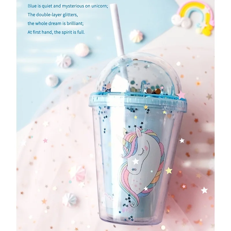 Cute Tumbler with Lid and Straw Double Wall Insulated Acrylic Cup for Girls  Women Kids, 18oz/550ml (Unicorn)