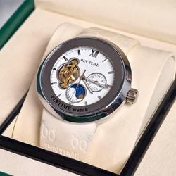 Men's Black Classic Star Moon Mechanical Watch with High - Quality Tourbillon Movement (WHITE)