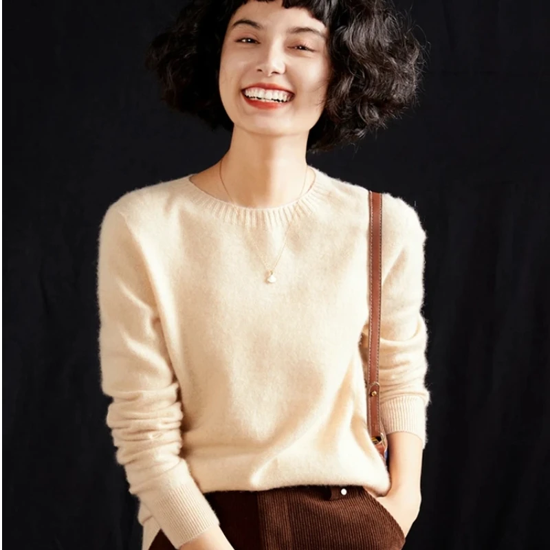Women's pullover autumn/winter 100% pure cashmere sweater casual knitted sweater round neck loose Tops basic versatile Blouse - Image 3