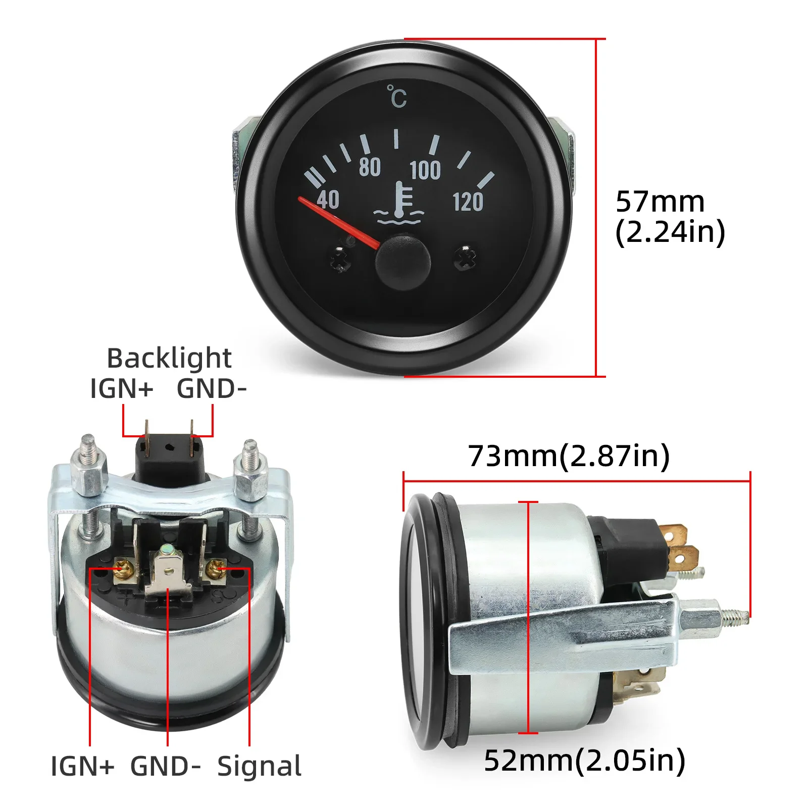 24V 52MM 블랙 수온계 150도 섭씨 오일 온도계 오일 압력계 10바 전압계 트럭 자동차 계기판