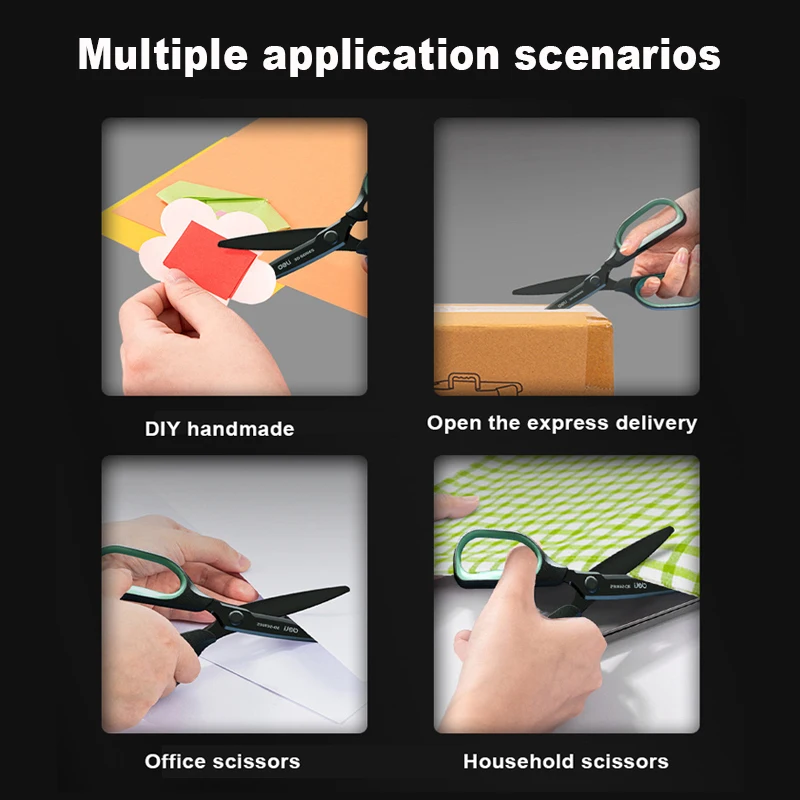 Stationery Scissors Soft Handle Scissors Portable Scissors Cutter Black Blade Scissors Deli Stainless Steel 3D Curved Knife Home Office Hand Craft Anti-stick Shear