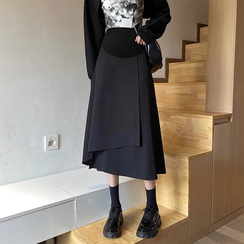 Spring Maternity Irregular Skirts Split High Low Fashion Pregnant Woman Belly Skirt Mid-calf Pregnancy Empired Skirt