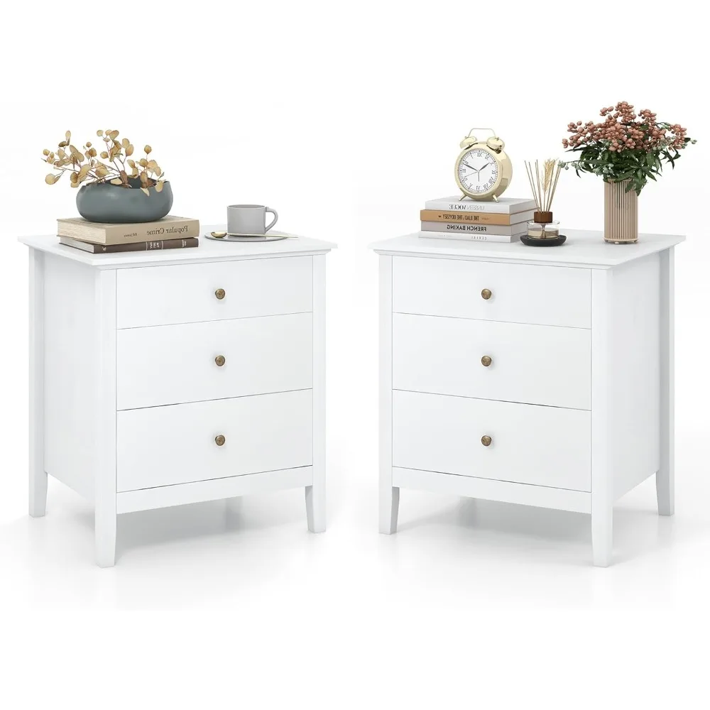 Nightstand with 3 Drawers Set of 2 for Bedroom Home Office Small Space, Easy Assembly, Retro Nightstand