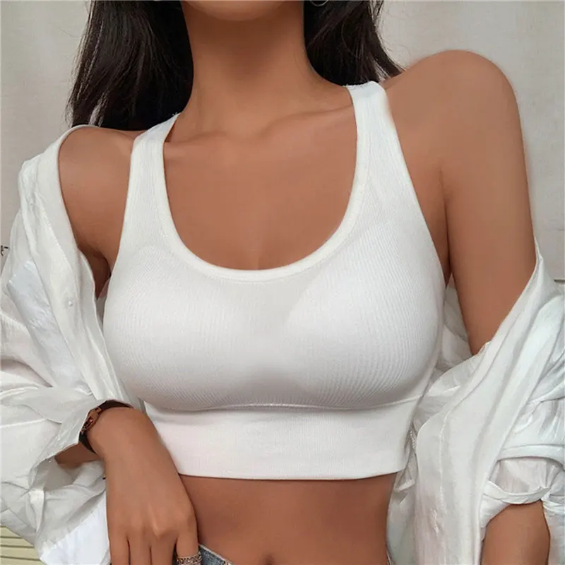 Summer Fashion Sexy Crop Top Women Bra Hollowed Back Cross Strap Yoga Sports Bra Breathable Fitness Vest