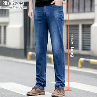 Summer Thin Tall Men Slim Fit 118CM Long High Waist Black Oversized Stretched 130KG Trousers Plus Size 46 44 42 Denim Pants 1