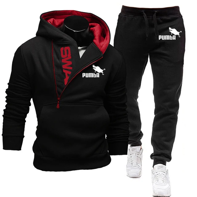 Men Casual Tracksuit Hoodies Set Men's Sportswear Outfit Sweatshirt+Sweatpant 2 Pieces Suit Pullover Hoody Sets Male Fashion Black
