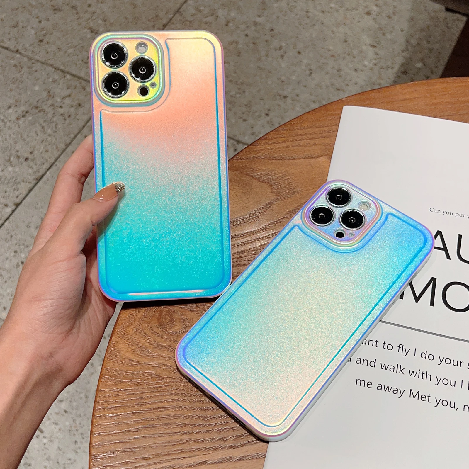 Gradient Color Hologram Holographic Mirror Clear Hard Acrylic Case For  iPhone 12 13 14 6s 7 8 Plus 11 Pro X XS XR Max SE2 Cover - AliExpress