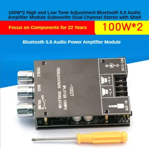 100W*2 High and Low Tone Adjustment Bluetooth 5.0 Audio Amplifier Module Subwoofer Dual Channel Stereo with Shell