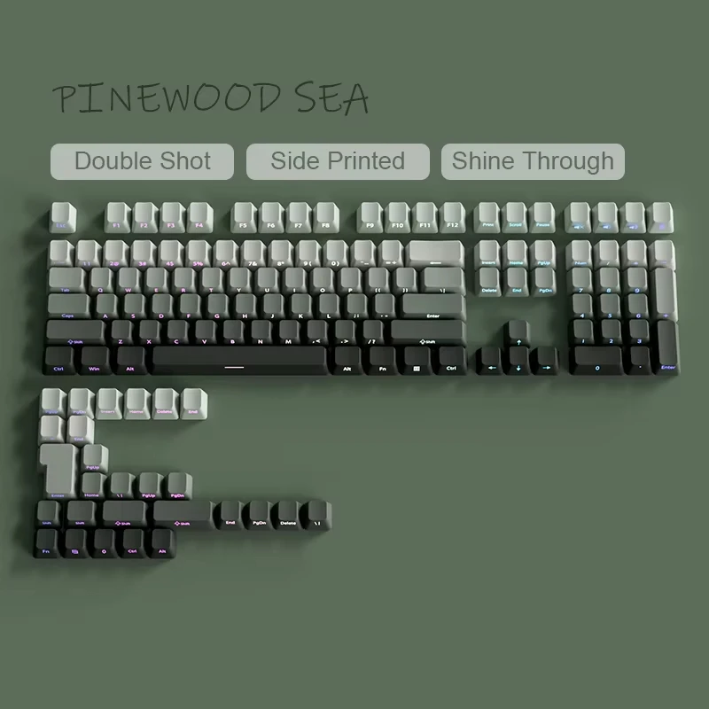 Gradient Green Shine Through Keycaps - PBT Double Shot Side Printed, OEM Profile for Gaming Keyboards (135 Keys)