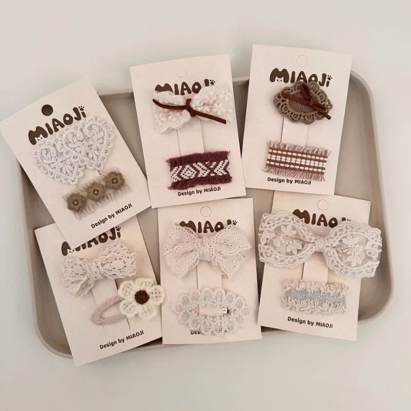 1PC Lace Bow Hair Clip for Girls Floral Headwear Princess Baby Hairpin Beige Coffee Bowknot Sweet Cute Hair Accessories