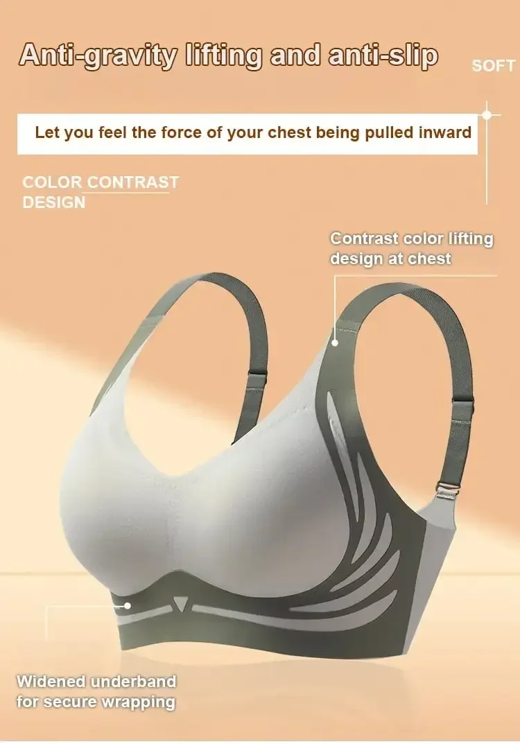 LEYSHE Deep V Neck Wireless Bra – Ribbed Seamless Push Up Bra With Adjustable Straps – No Underwire
