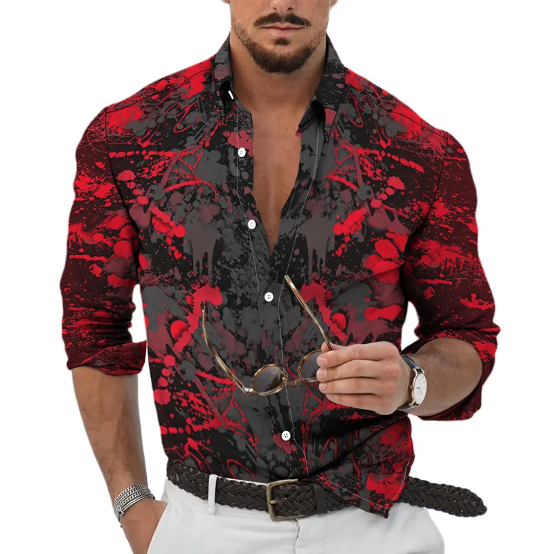 Spring Autumn 3D Print Colorful Graffiti Fashion Top Party Shirt Casual Daily Men's Lapel Long Sleeve Single Breasted Cardigan
