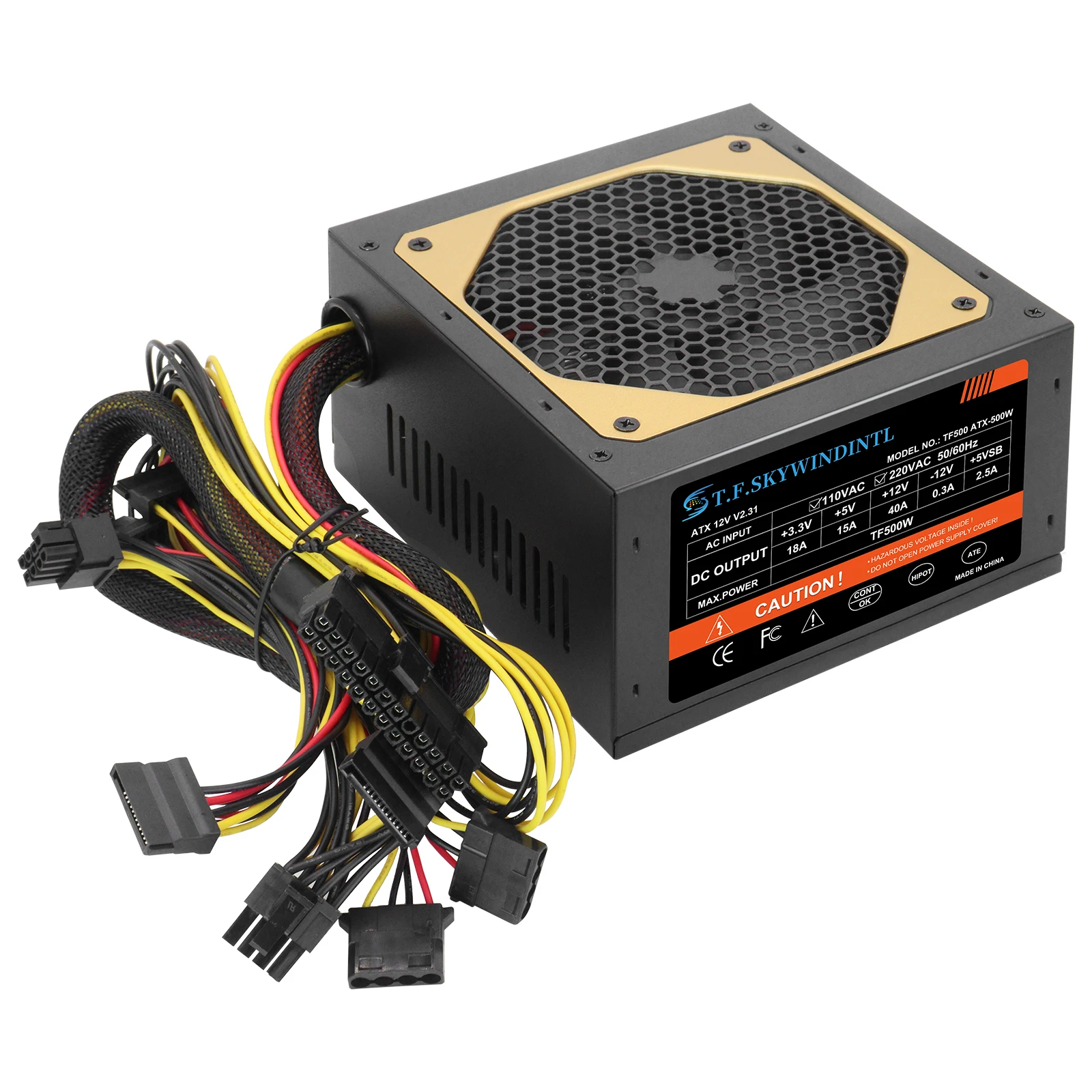 500W PC 파워 서플라이 비모듈형 ATX 12V 액티브 PFC 저소음 쿨링 팬 PSU 110V-220V 20+4핀 게이밍 PC 컴퓨터 전원 공급 장치