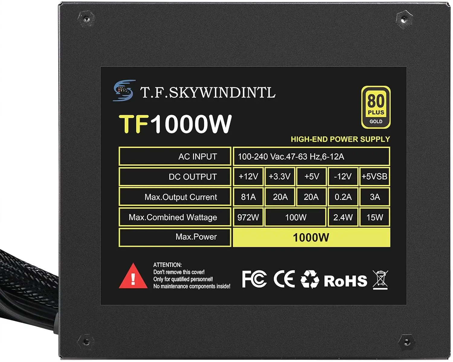 T.F.SKYWINDINTL 1000W 전원 공급 장치 전체 전압 100-240V 활성 PFC 게임 PSU 컴퓨터 전원 공급 장치 비모듈식 80 Plus Gold