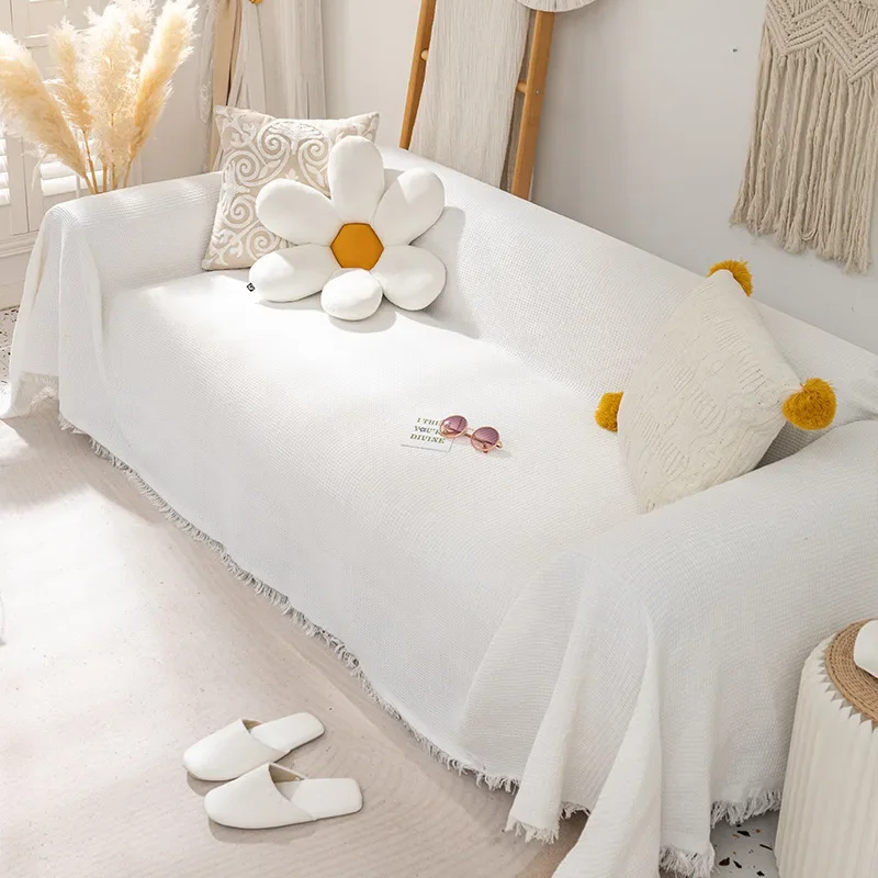 Woven Cotton Sofa Cover Blanket Solid Color Non-slip Sofa Towel for Living Room Furniture Decor Tapestry Couch Cover 5