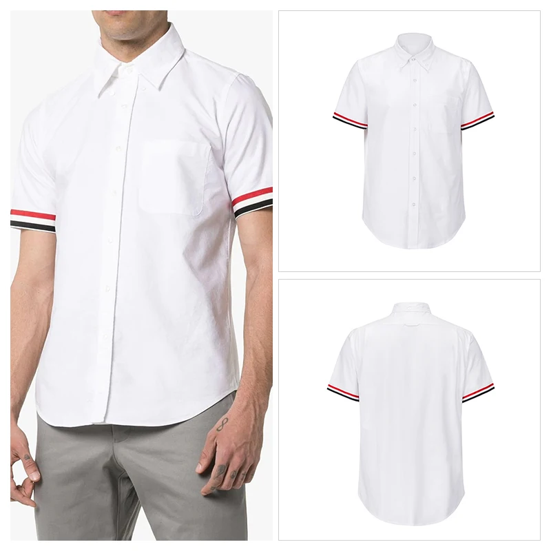 

TB THOM Men's Shirt Striped Cuffs Men's Clothing Summer Casual Oxford Slim Short Sleeve Tops Korean Fashion High Quality Blouses