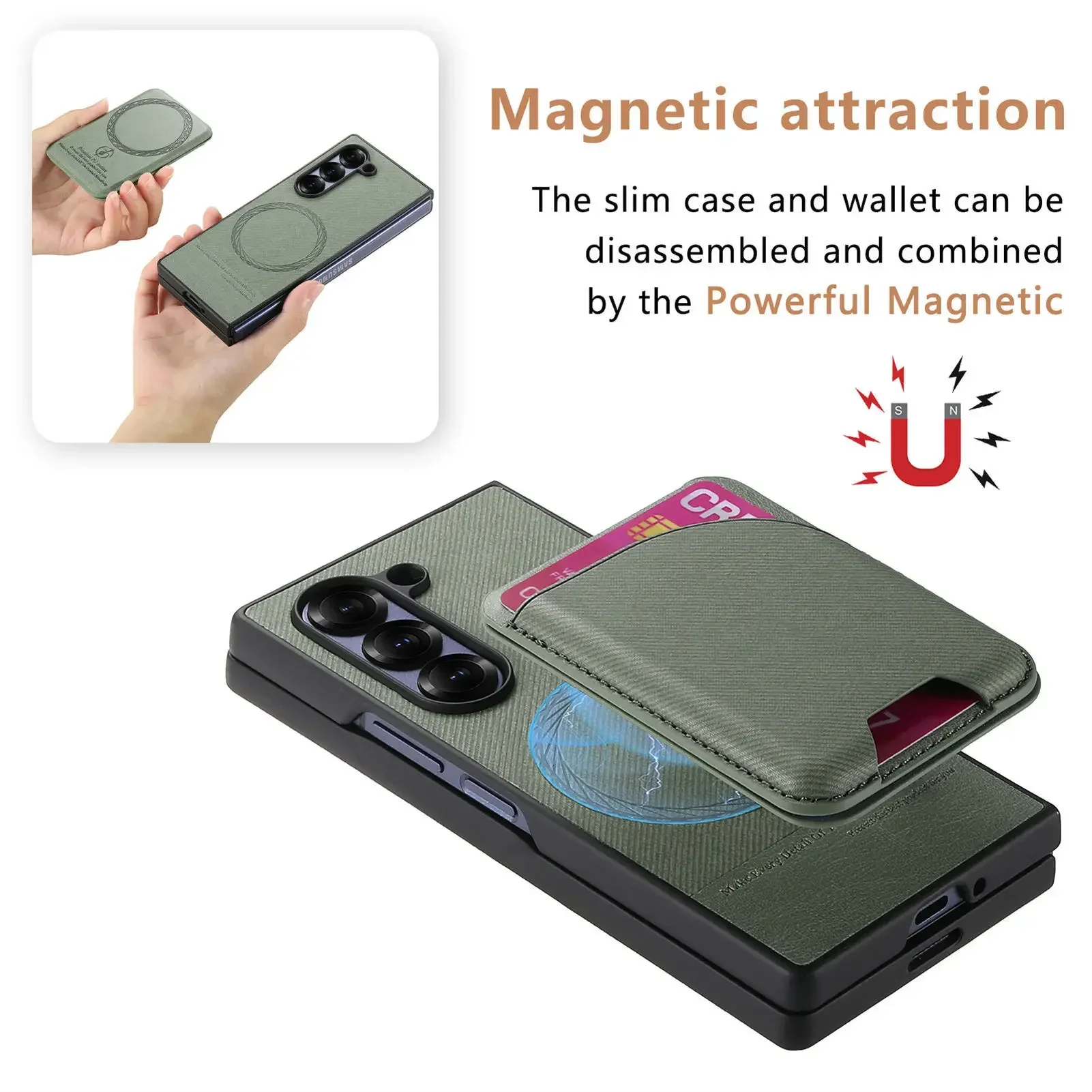 Detachable Magnetic Wallet Phone Case with Card Holder Cover