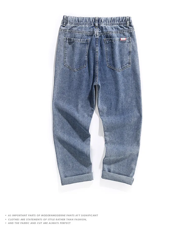 2022 New Streetwear Baggy Jeans Men Korean Fashion Loose Straight Wide Leg Pants Male Brand Clothing Light Blue Elastic Waist