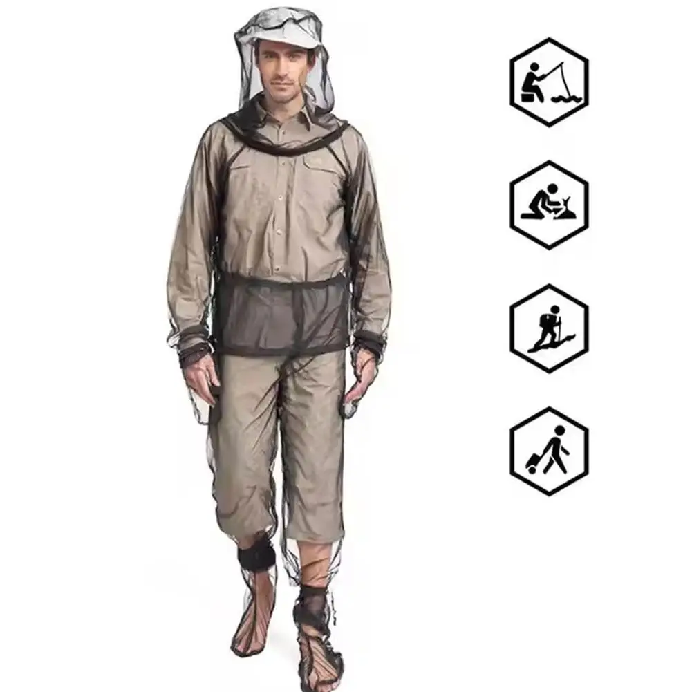 Outdoor Mosquito Repellent Suit Bug Jacket Mesh Hooded Suits Fishing Camping Jacket Insect Protective Mesh Shirt Pants
