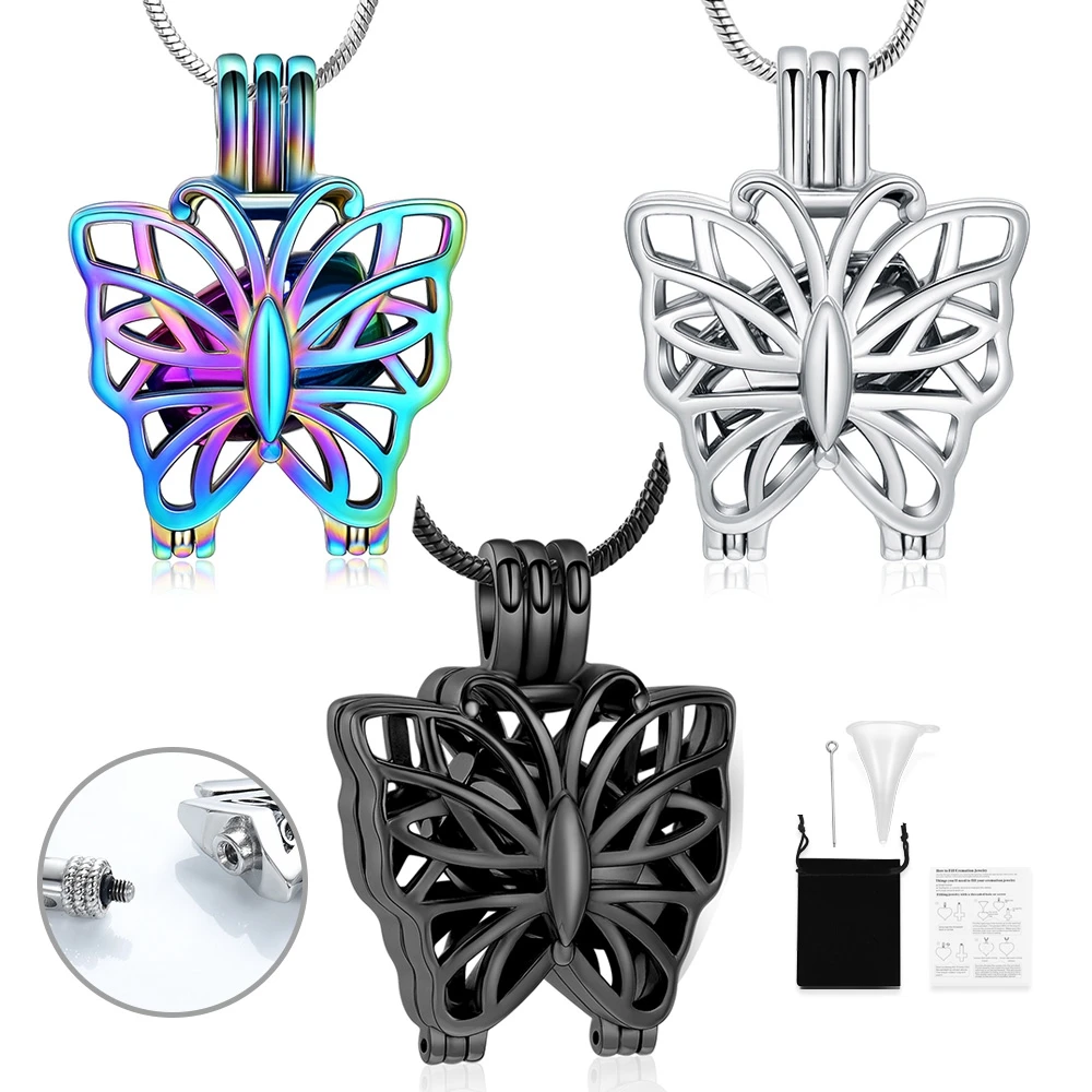 

Customized Cremation Jewelry Hollow Butterfly Pendant Urn Necklace Stainless Steel For Human/Pet Ashes Unisex Memorial Keepsake