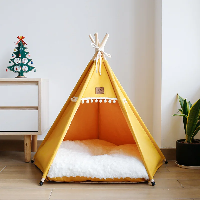 high quality cat teepee made by canvas in yellow from meowgicians