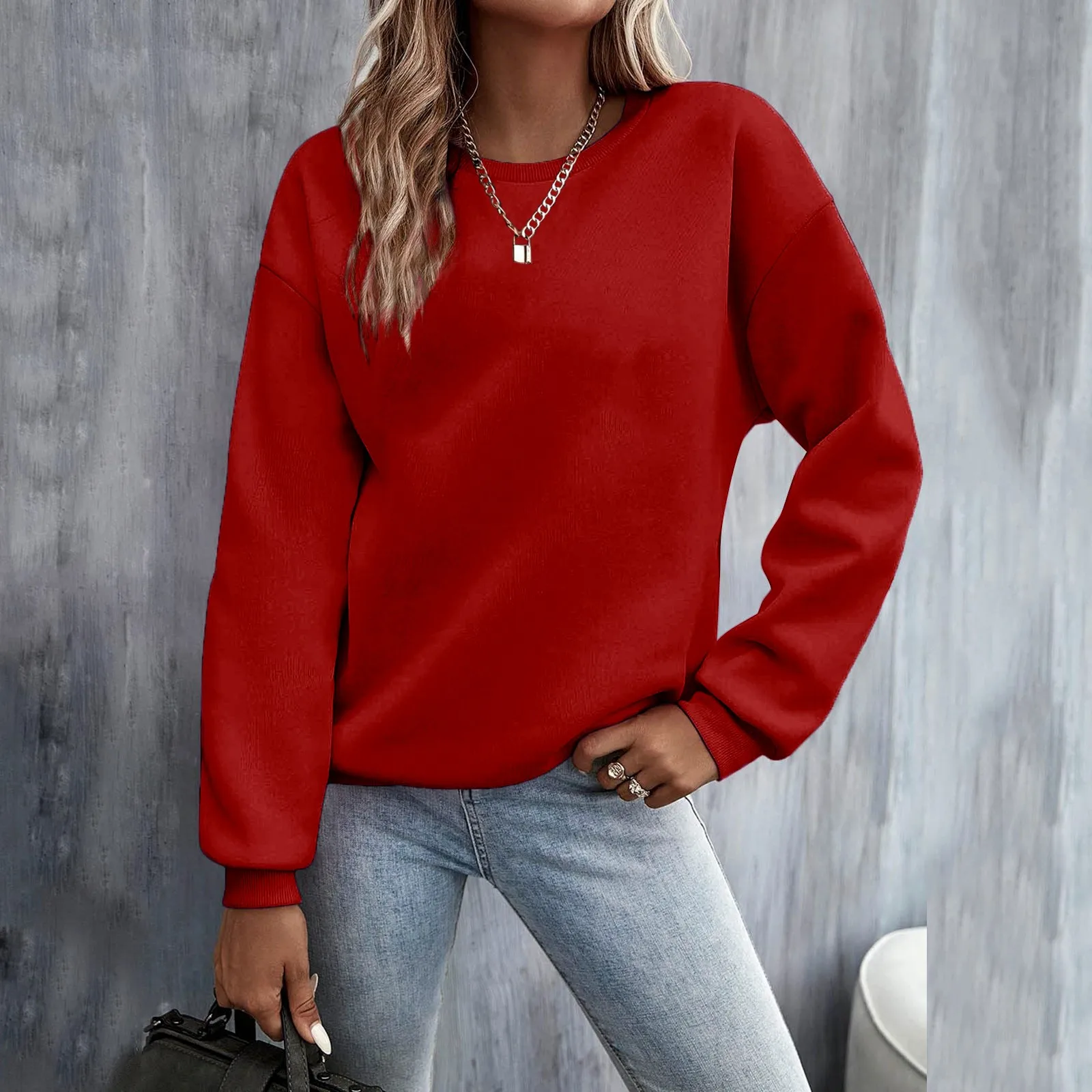 

Pullover Women'S Sweatshirt Colour Block Long Sleeve Crew Neck Jumper Autumn Winter Women Loose Casual Top Sports Streetwear