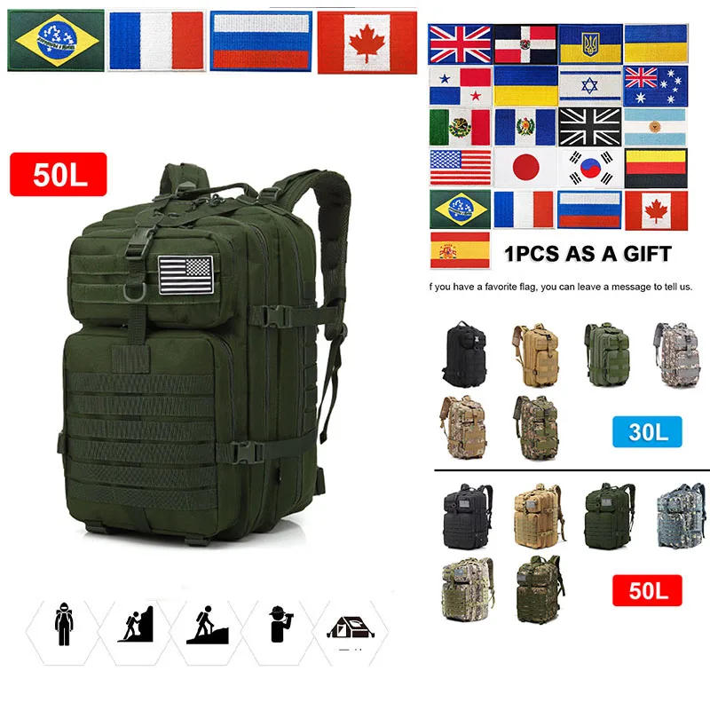 

Sports Tactics Hiking Knapsack Hiking 30L/50L Army Tactical Backpack Large Capacity Travel Rucksacks Waterproof Climbing Bags