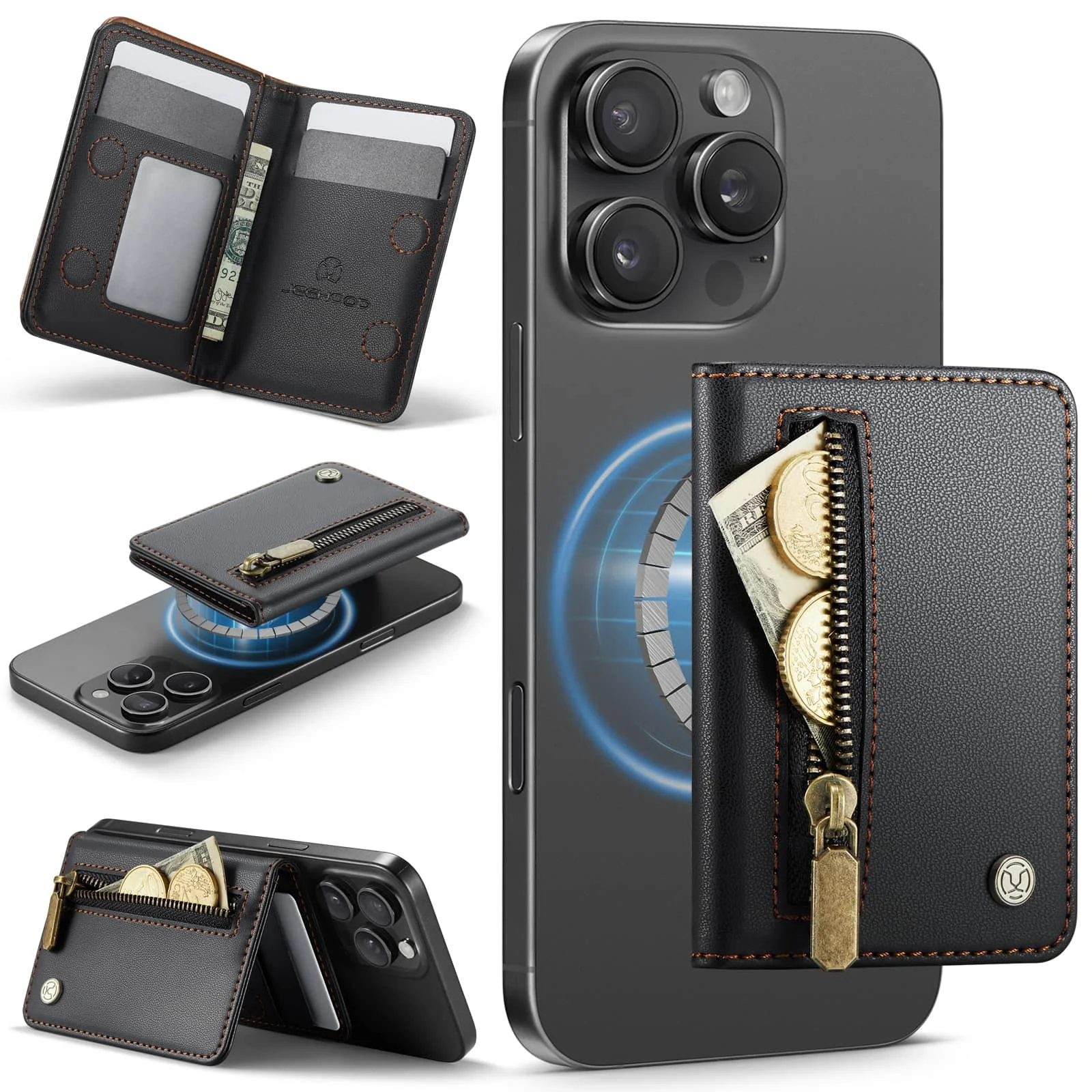 Magnetic Card Holder Wallet with RFID Blocking and Zipper Pocket (4 Slots)