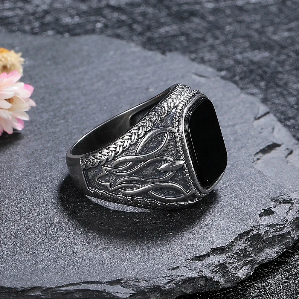 925 Sterling Silver Ring Natural Black Agate Vintage Ring For Man Women Party Gifts Silver Rings Silver Ring