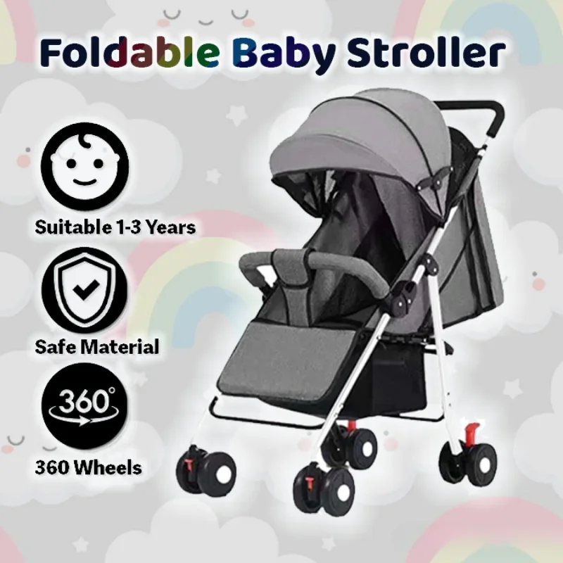 Baby Stroller Sit & Lying Compact & Airplane-Friendly Travel Stroller One Click Folding for Infant
