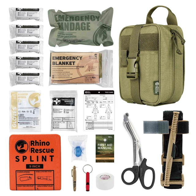 Rhino First Aid Survival Kit Tactical IFAK Pouch Supplied Camping Kit with  20 EMT Items for Military Emergency Outdoors - AliExpress