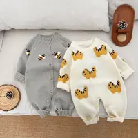 5405 Newborn Baby Clothes 2025 Spring Boys' and Girls' Sweaters Jumpsuit Cute Cartoon Knitted Climbing Clothes