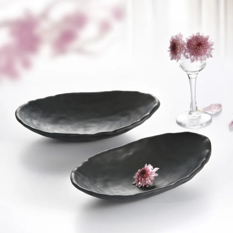 Description Picture 6 of itemMelamine Dinnerware Dinner Plate Black Frost Ingot Shaped Plate Restaurant Hotel Wineshop Melamine Dish A5 Melamine Tableware