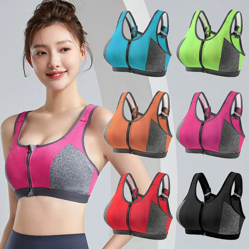 Womens Bra Yoga Sports Bra Top Shockproof Push Up Sportwear Workout Vest for Women Front Zipper Gym Running Underwear Jogging Fitness Bras womens bra