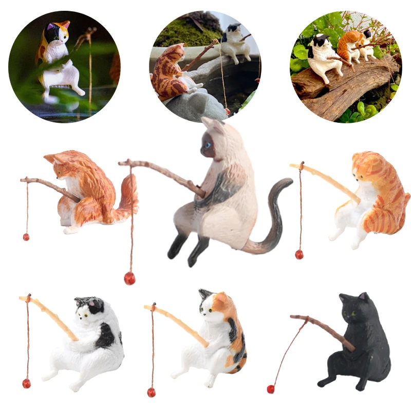 Creative Aquarium Decoration 8 Style Small Fishing Cat Aquarium Accessories Landscaping Ornament Fish Tank Accessories DIY