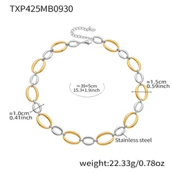 Elegant Two - Tone Stainless Steel Necklace and Bracelet Set - 18k Gold Plated Chunky Chain Jewelry (Necklace - Two tone)