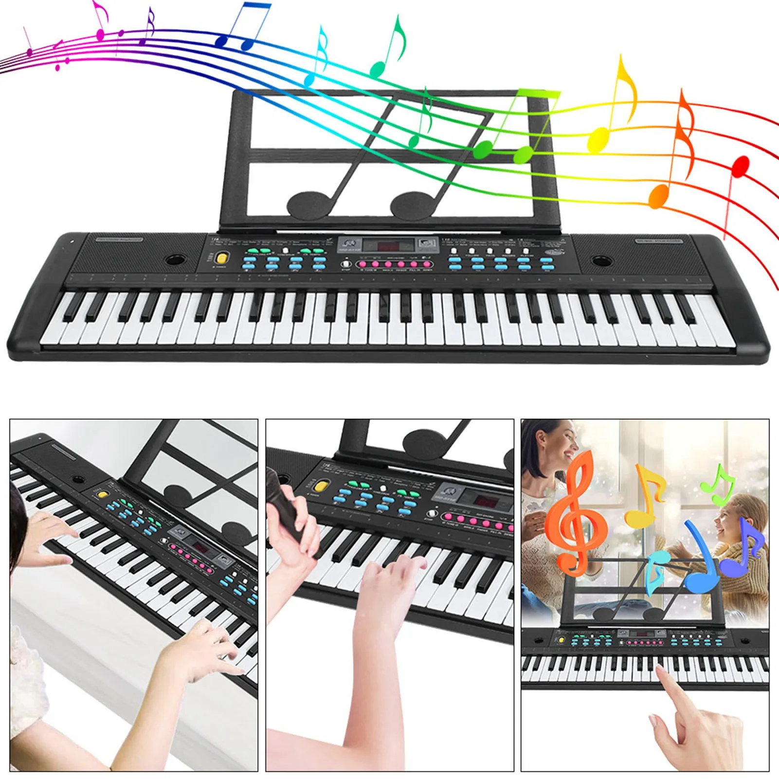 Multifunctional Electronic Keyboard 61 Keys Electronic Organ Portable Digital Music Keyboard with Mic Portable Digital