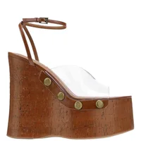 Sandales à talons hauts de 14 cm d'épaisseur pour femmes, sandales de Table imperméables à semelles épaisses en Grain de bois, chaussures à boucle à ongles en métal 3