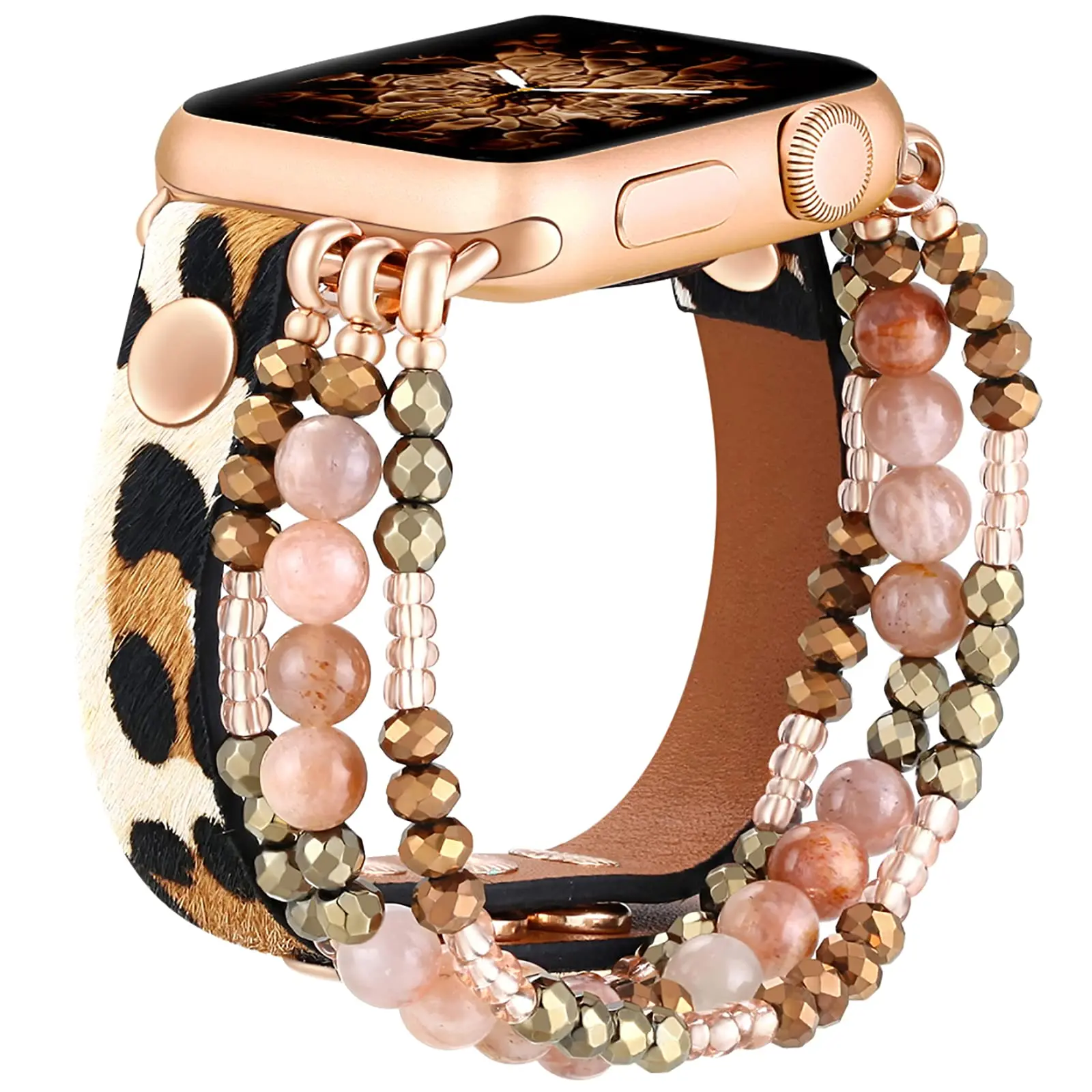 Women's Elastic Beaded Leather Watch Strap Bracelet