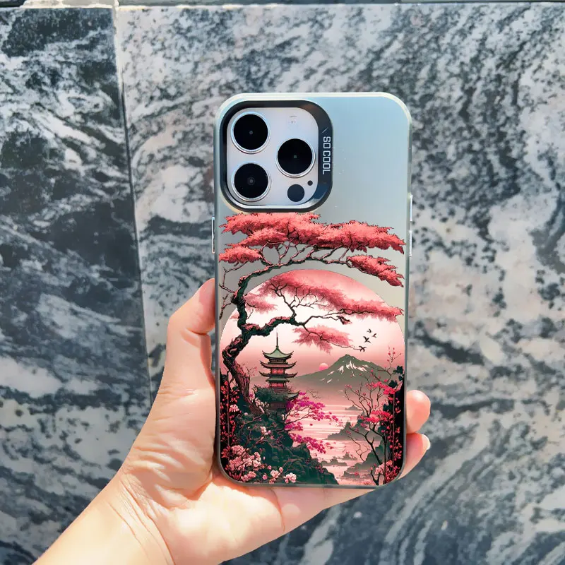 Japanese Aesthetic Mount Fuji Landscape Shockproof Laser Phone Case