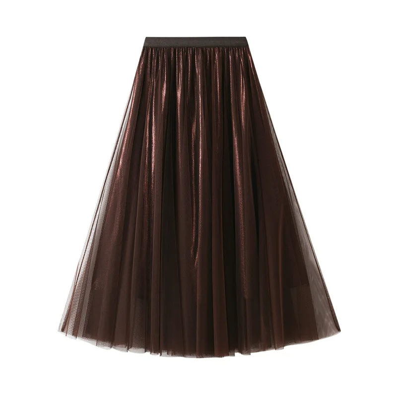 Beautiful Streamer Long Pleated Tulle Skirt A-line Mesh Vintage High Waist Skirts Womens 2022 Spring Summer black tennis skirt Skirts