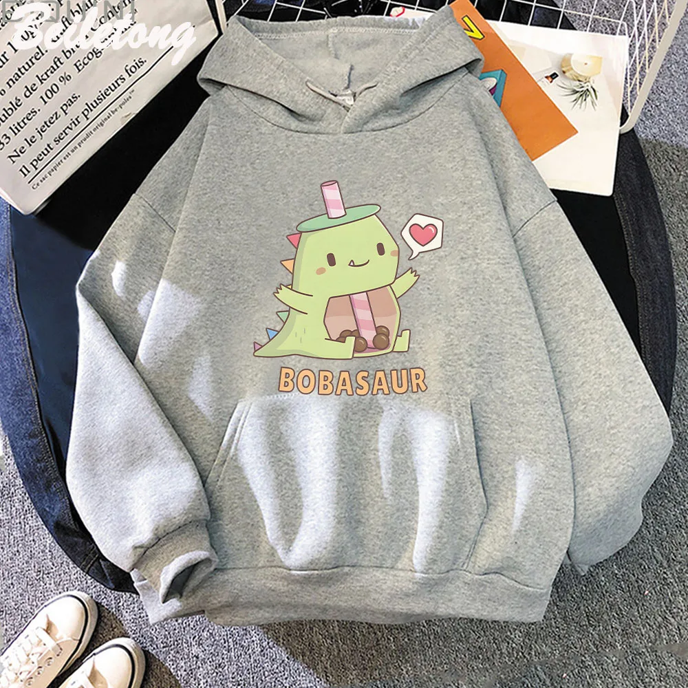 Dinosaur Oversized Cartoon Hoodies Women Sweatshirt Loose Casual Print Warm Sweatshirt Winter Cute Dino Hoodie Girl Korean Style