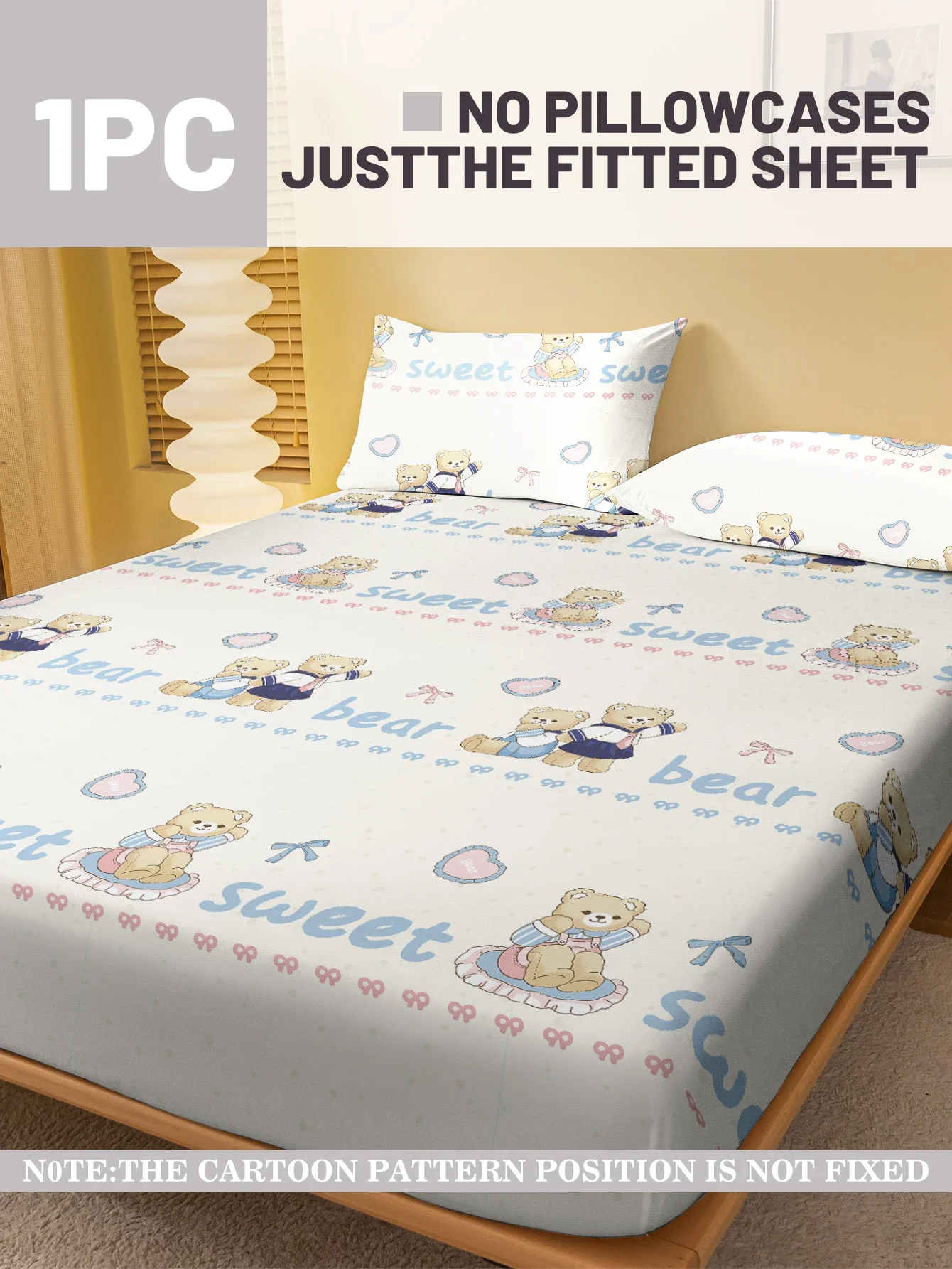 1 Cartoon Cute animal bear printed matte Fitted Sheet, bedroom printed bed cover, bedding (excluding pillowcases) 2
