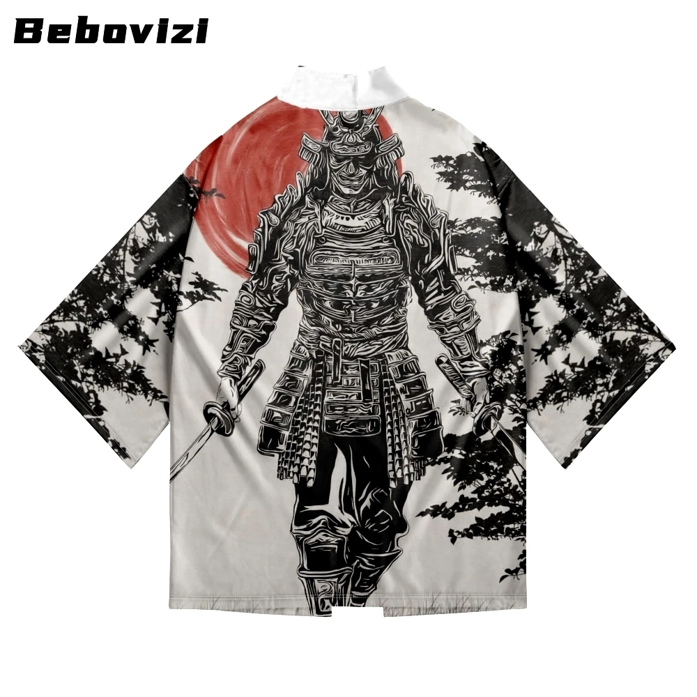 Demon Samurai Print Cardigan Haori Yukata Kimono Asian Clothing for Women Men