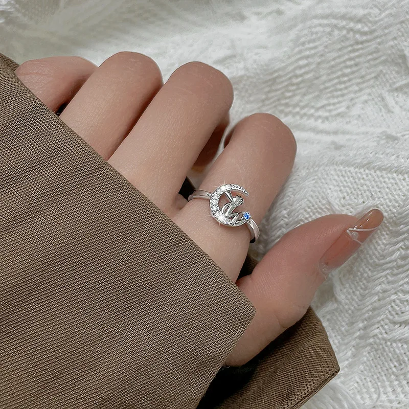 

New Unusual Korean Zircon Moon Design Women Ring For Wedding Party Fashion Gorgeous Jewelry Accessories Girls Best Gifts