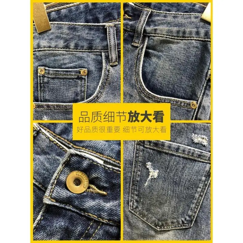 Summer Casual Denim Knee Length Jeans Shorts for Men with Ripped Holes Boyfriend Classic Streetwear Luxury Jeans Shorts for Men