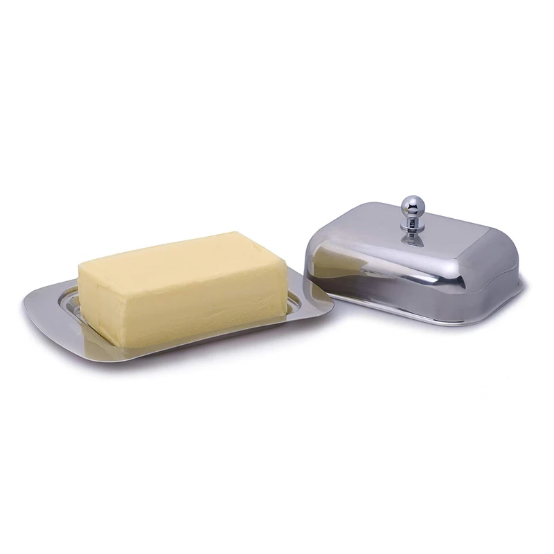 Stainless Steel Butter Dish Box with Lid Cheese Tray Durable Butter Cheese Server Storage Keeper Tray Tool KC0134 LMETJMA