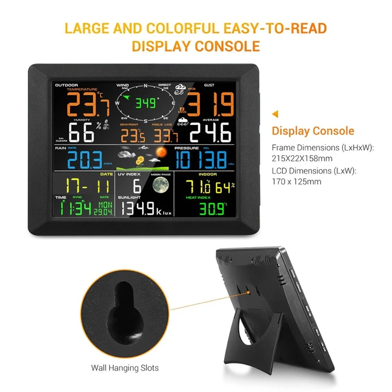 Solar Power Wireless Weather Station Temperature Humidity Meter Rainfall UV Index Wind Gauge WiFi Weather Forecast Internet Data